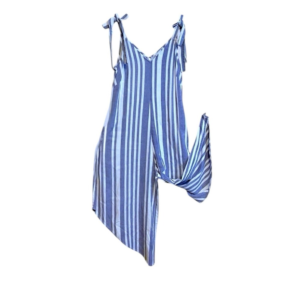 Everlily Women's Jumpsuit Size S White Blue Stripe Wide Leg Linen Blend Travel - Picture 4 of 10